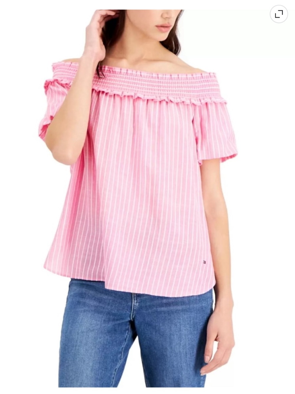 Tommy Hilfiger Linen Pink Striped Off-Shoulder Top XXL nwt
